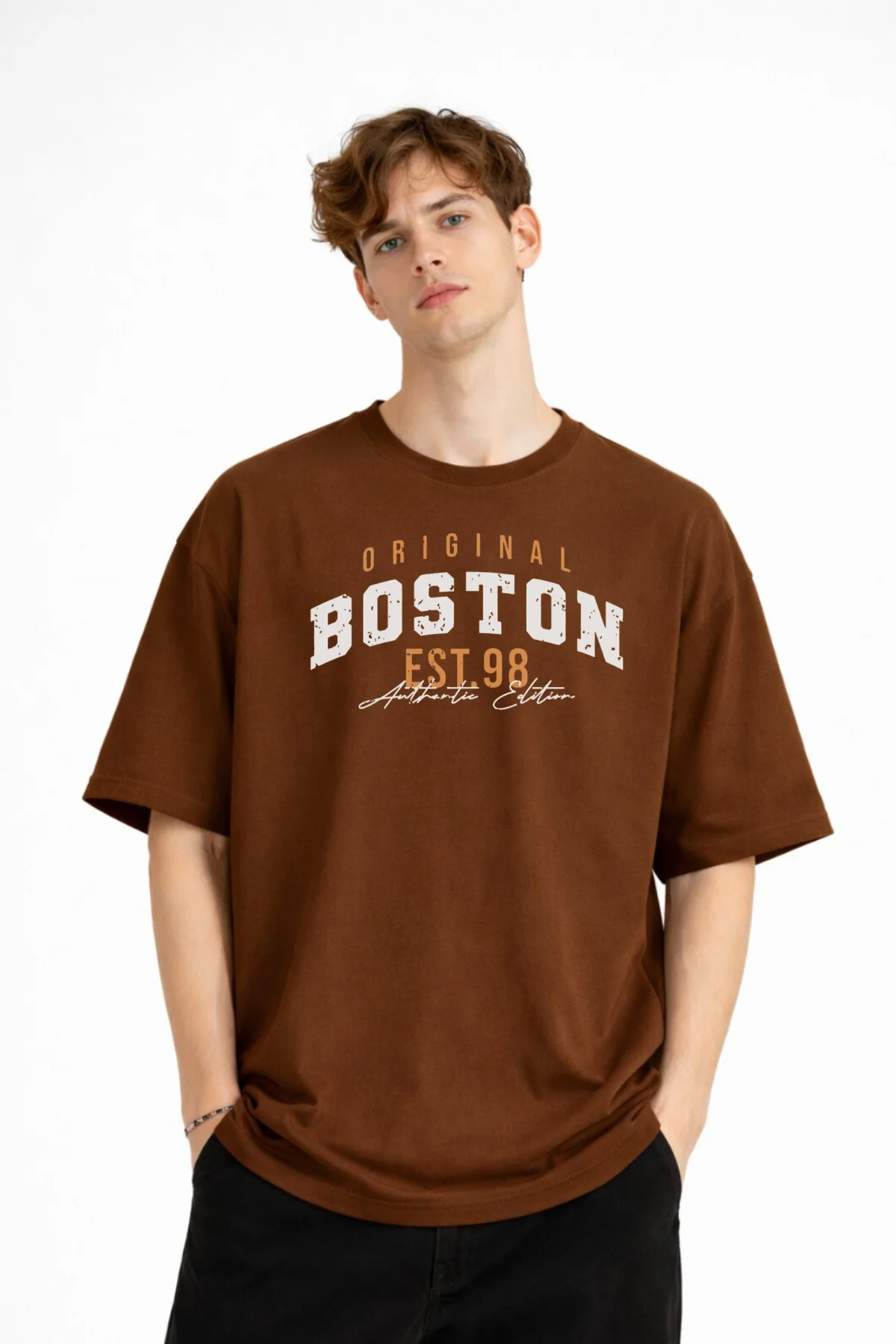 Boston - Baskılı Oversize Tişört KAHVE Fiyatı, Yorumları ve Özellikleri