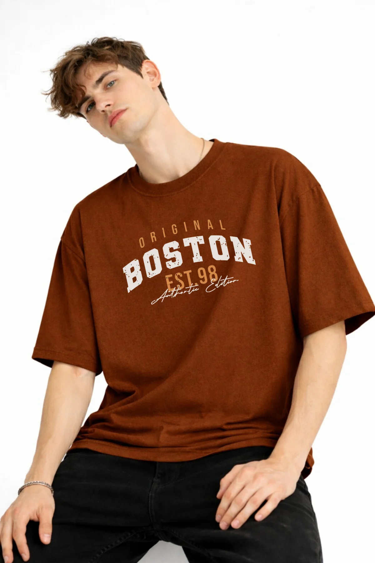Boston - Baskılı Oversize Tişört KAHVE Fiyatı, Yorumları ve Özellikleri