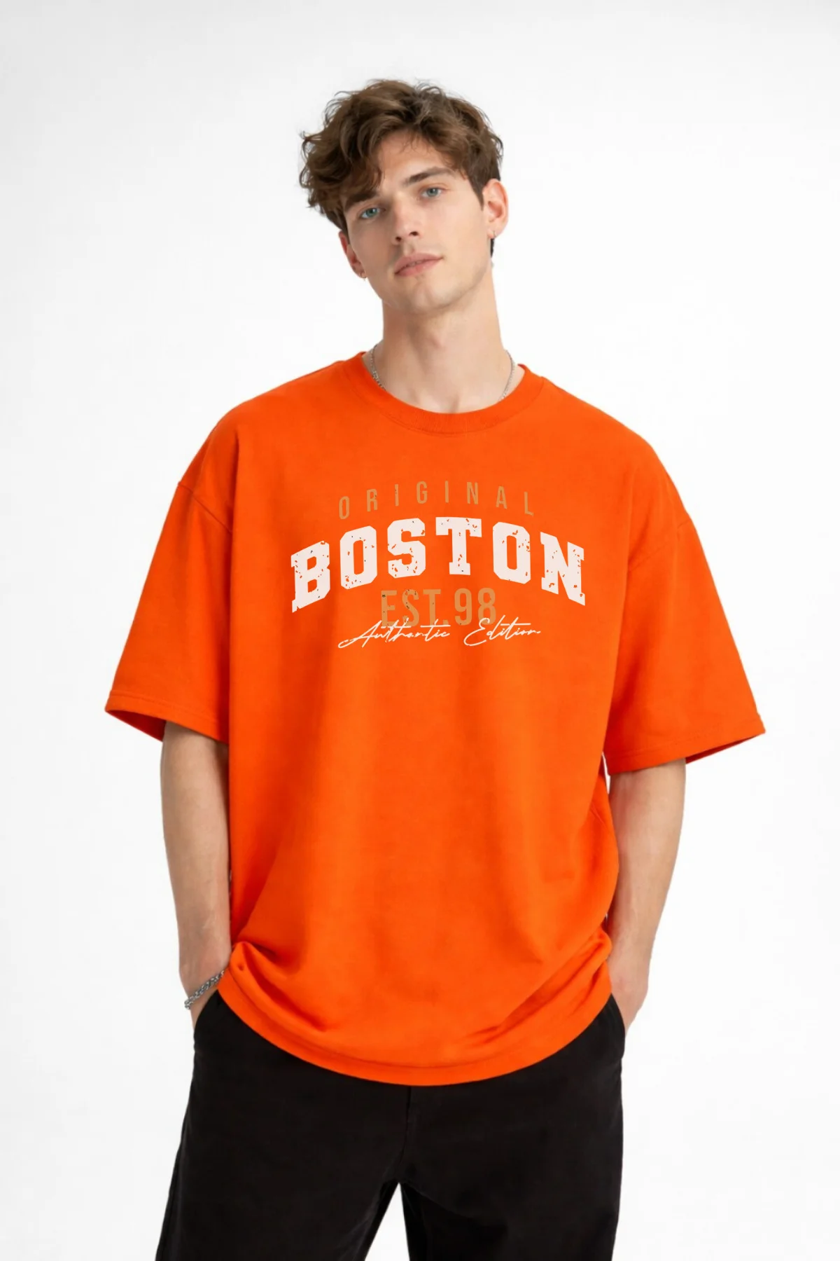 Boston - Baskılı Oversize Tişört TURUNCU Fiyatı, Yorumları ve Özellikleri