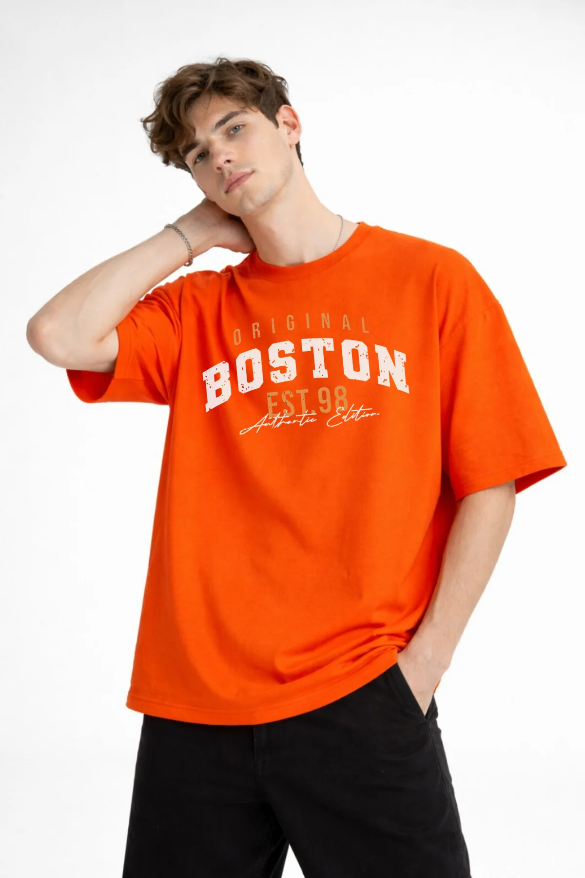 Boston - Baskılı Oversize Tişört TURUNCU Fiyatı, Yorumları ve Özellikleri
