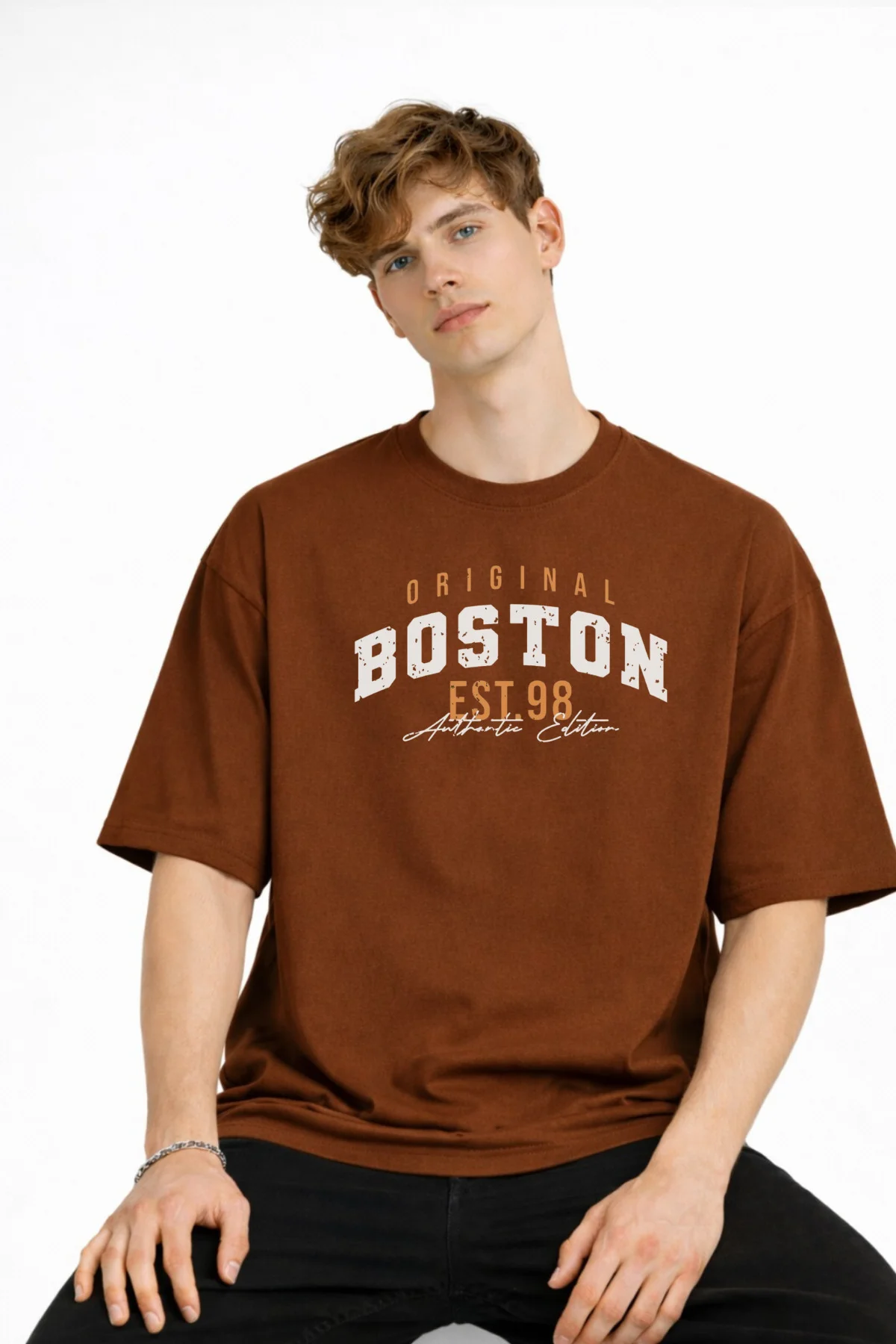 Boston - Baskılı Oversize Tişört KAHVE Fiyatı, Yorumları ve Özellikleri