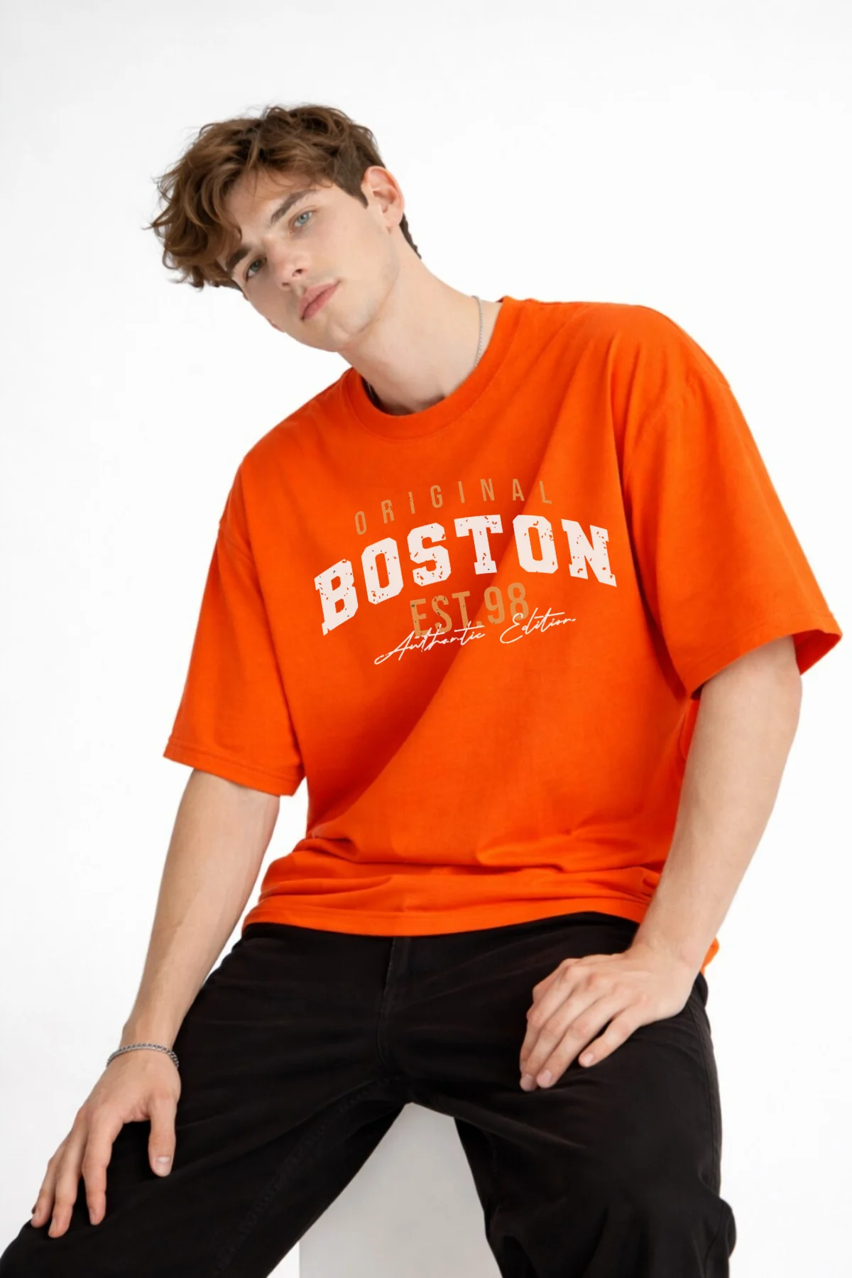 Boston - Baskılı Oversize Tişört TURUNCU Fiyatı, Yorumları ve Özellikleri