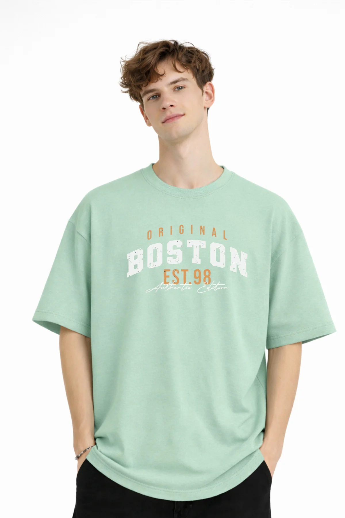 Boston - Baskılı Oversize Tişört SU YESILI Boston - Baskılı Oversize Tişört SU YESILI