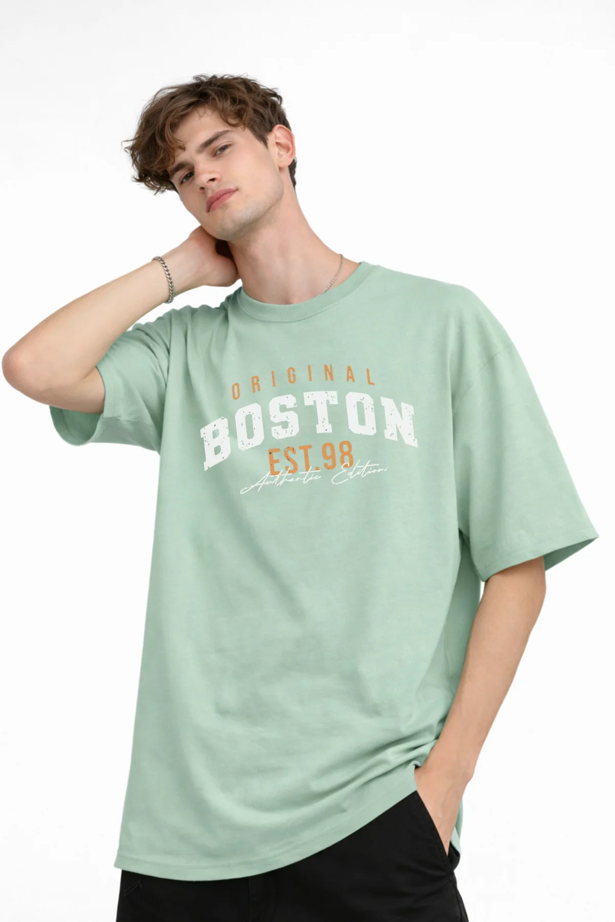 Boston - Baskılı Oversize Tişört SU YESILI Boston - Baskılı Oversize Tişört SU YESILI