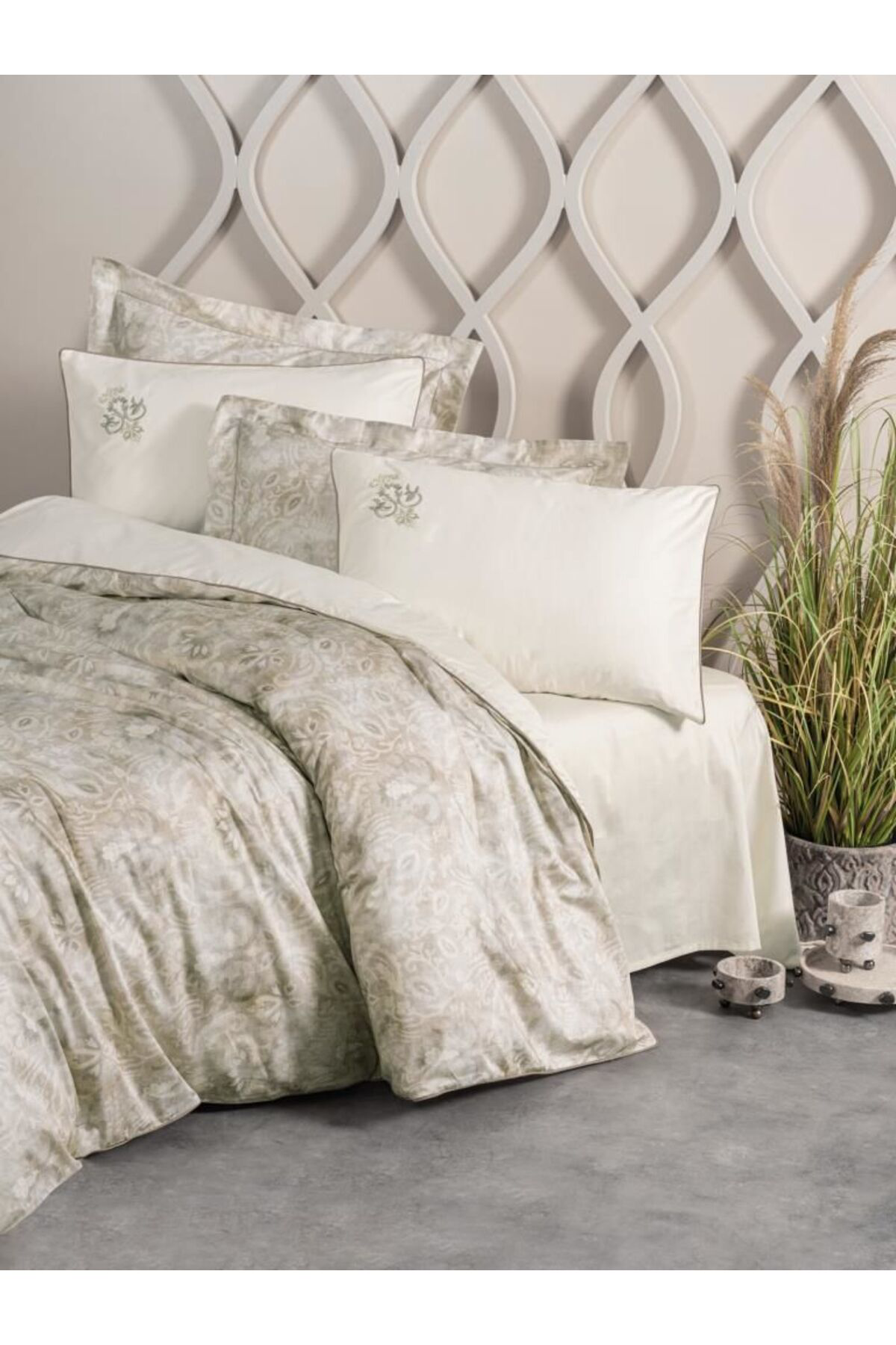 Merland Benvecocuk * Box Çift Kişilik Elit Saten Nevresim Takımı Beatrix Bej