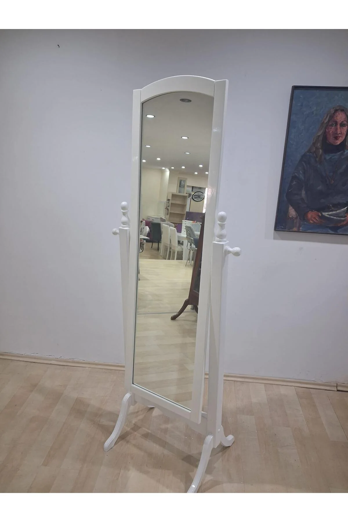 Boy Ayna 90587 Dikdörtgen Model Ahşap MDF Parlak Krem Flotal Ayna El Yapım - Görsel 7