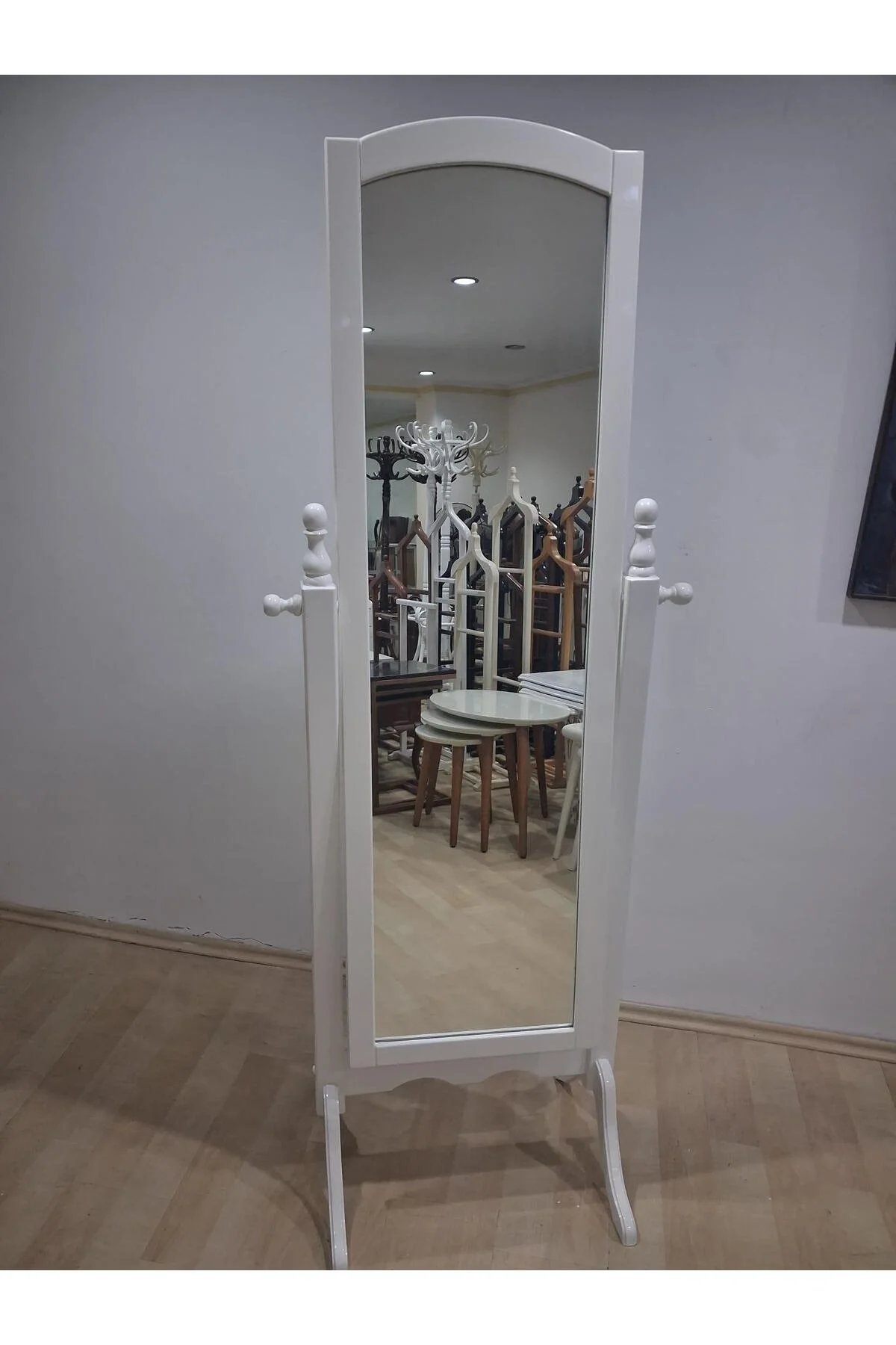 Boy Ayna 90587 Dikdörtgen Model Ahşap MDF Parlak Krem Flotal Ayna El Yapım - Görsel 8