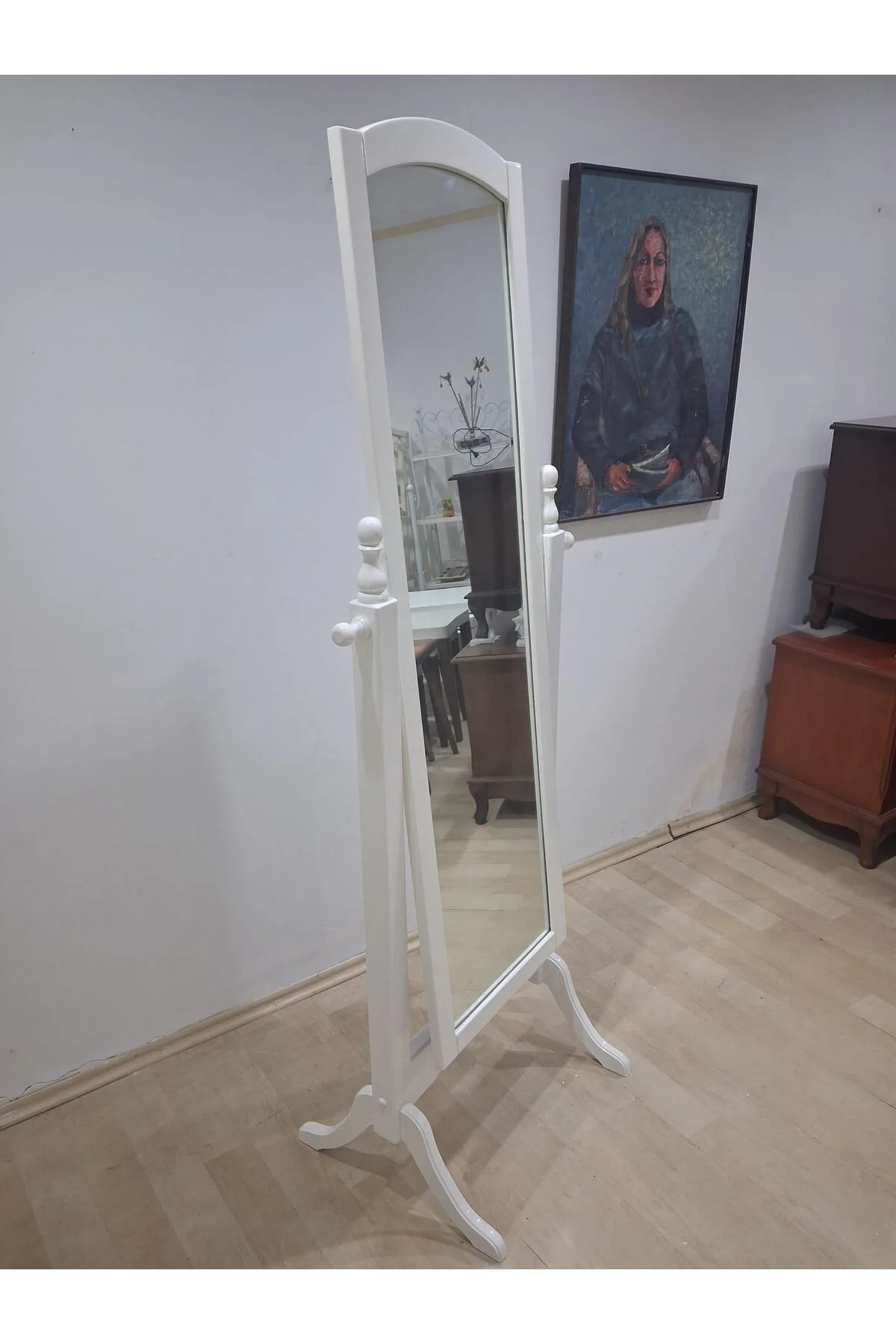 Boy Ayna 90587 Dikdörtgen Model Ahşap MDF Parlak Krem Flotal Ayna El Yapım - Görsel 2