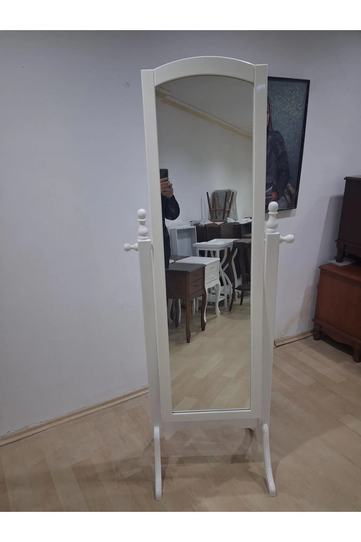 Boy Ayna 90587 Dikdörtgen Model Ahşap MDF Parlak Krem Flotal Ayna El Yapım - Görsel 4