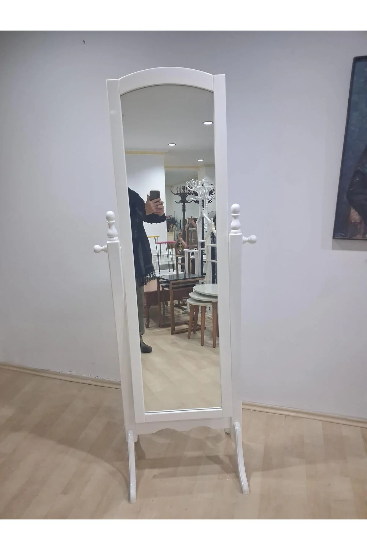 Boy Ayna 90587 Dikdörtgen Model Ahşap MDF Parlak Krem Flotal Ayna El Yapım - Görsel 6