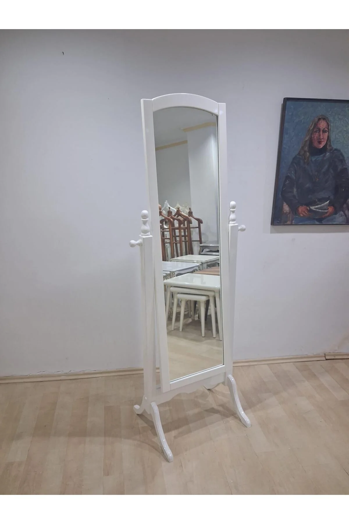 Boy Ayna 90587 Dikdörtgen Model Ahşap MDF Parlak Krem Flotal Ayna El Yapım - Görsel 5