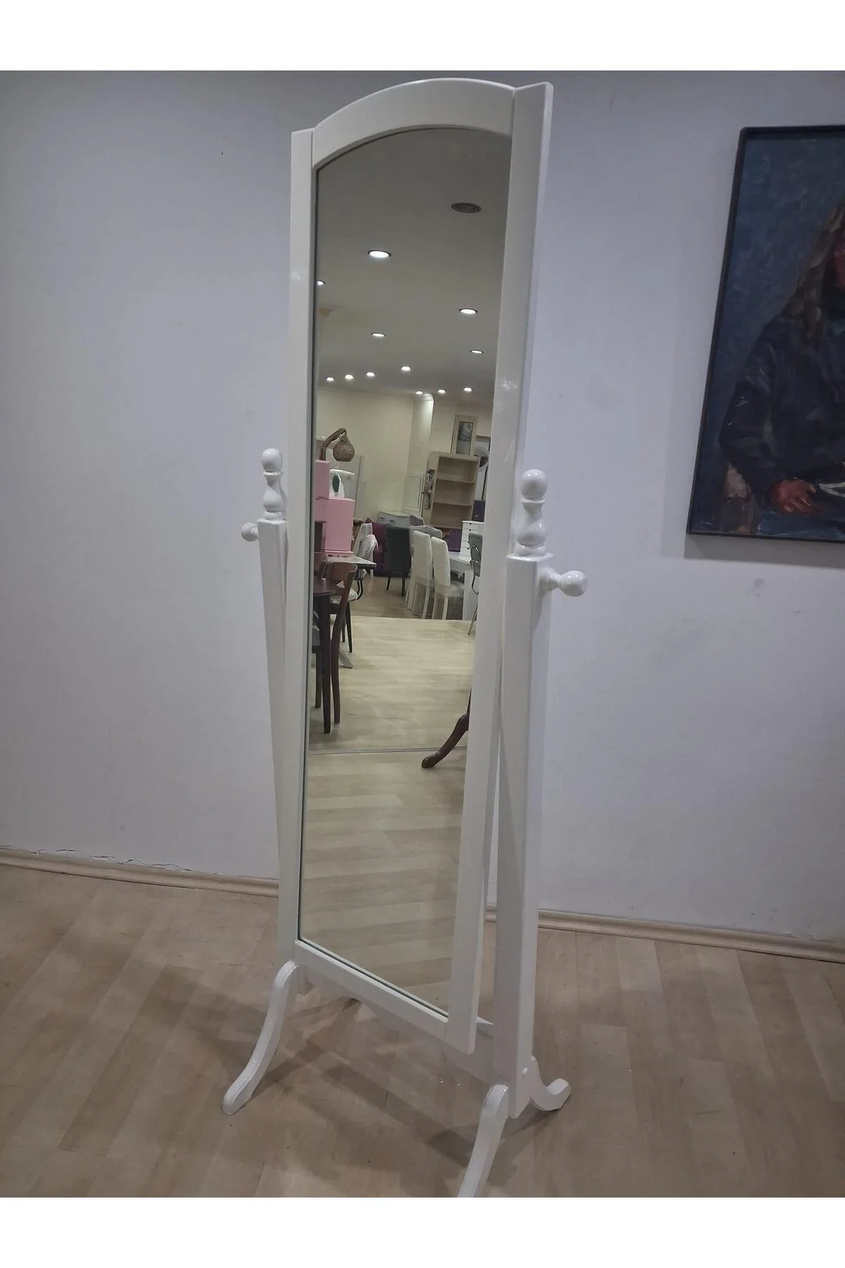 Boy Ayna 90587 Dikdörtgen Model Ahşap MDF Parlak Krem Flotal Ayna El Yapım - Görsel 3