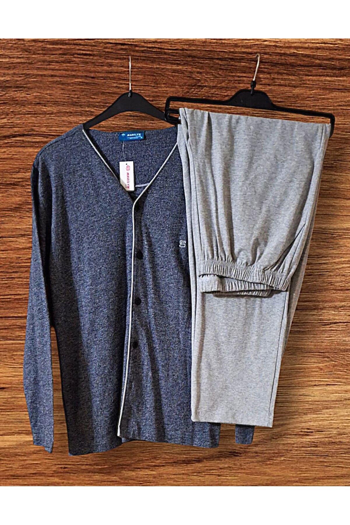 Boy Düğmeli Pamuklu Uzun Kol Erkek Pijama Takımı