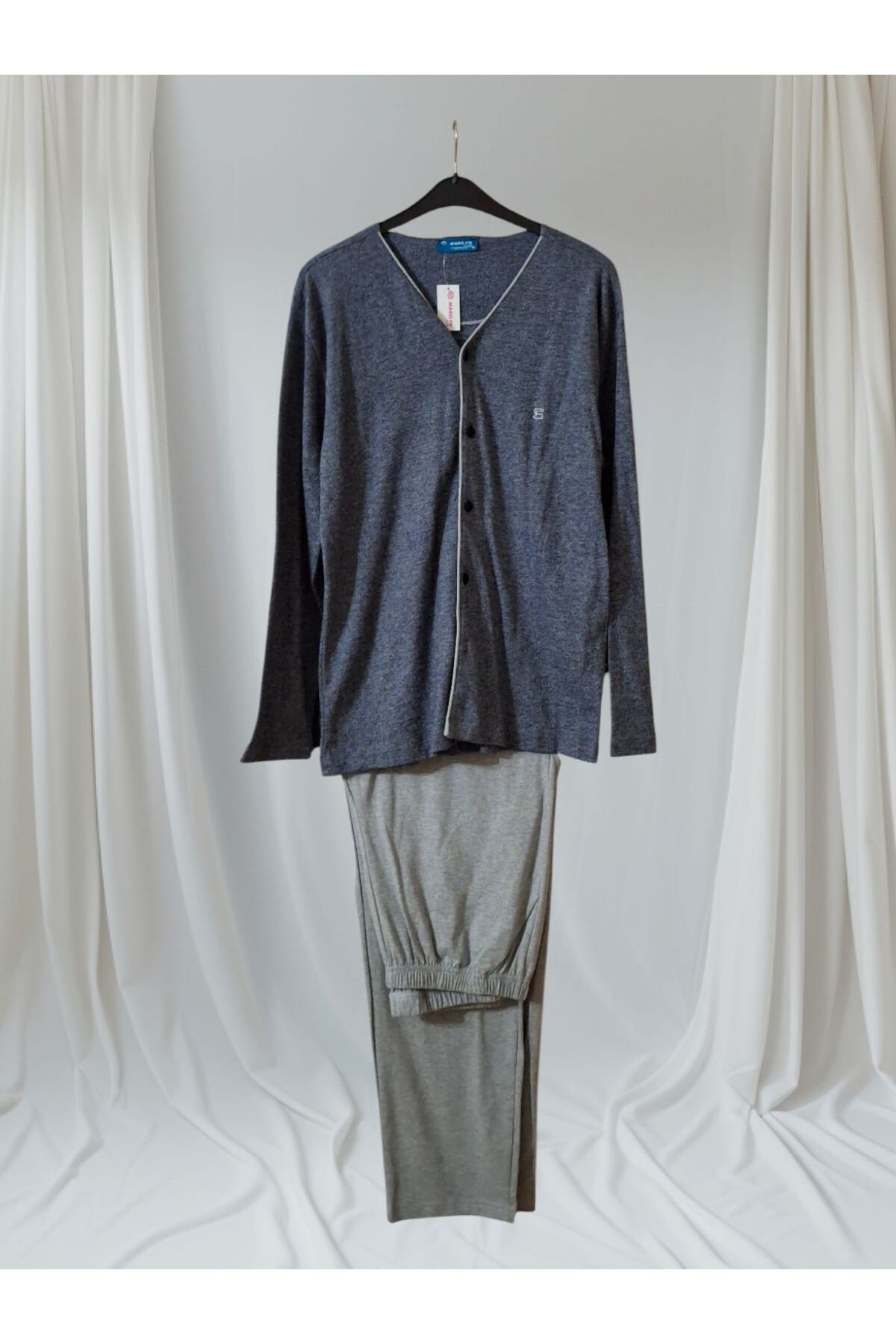 Boy Düğmeli Pamuklu Uzun Kol Erkek Pijama Takımı