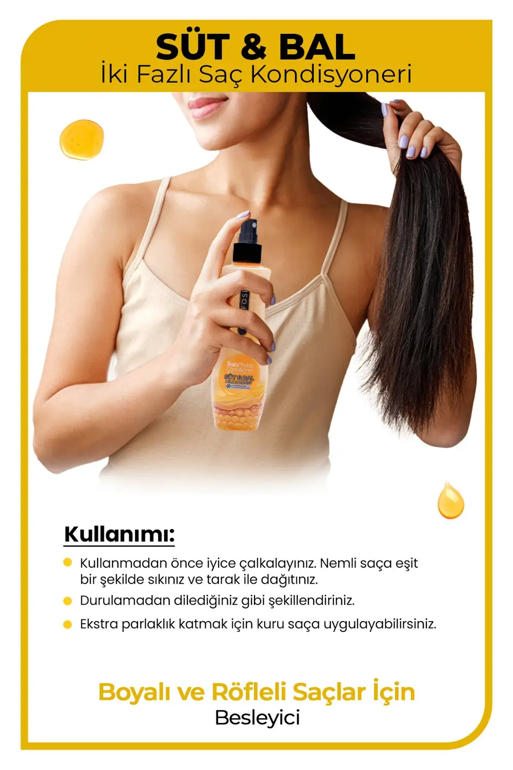 Boyalı ve Röfleli Saçlar İçin Çift Fazlı Süt & Bal Fön Suyu 240 m