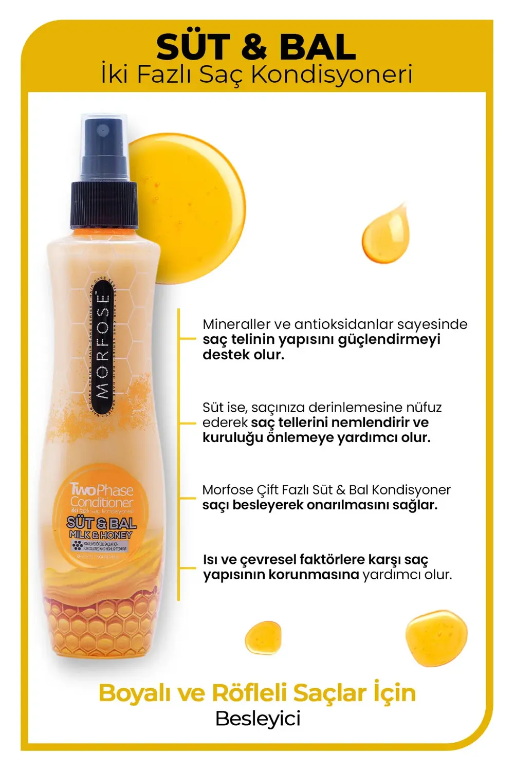 Boyalı ve Röfleli Saçlar İçin Çift Fazlı Süt & Bal Fön Suyu 240 m