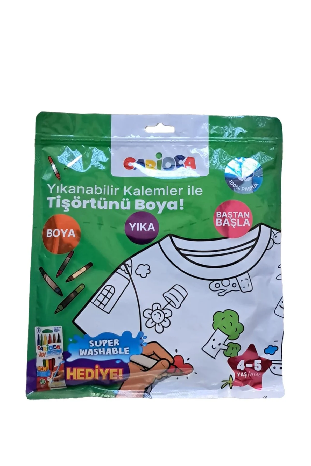 Boyanabilir Tişört 4-5 Yaş - Keçeli Kalem Hediyeli