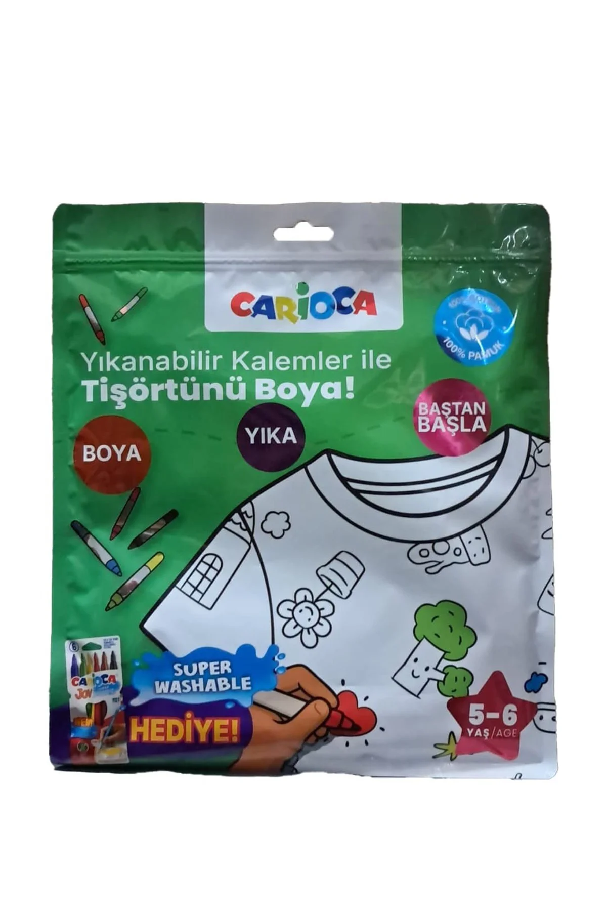 Boyanabilir Tişört-Keçeli 5-6 Yaş Kalem Hediyeli