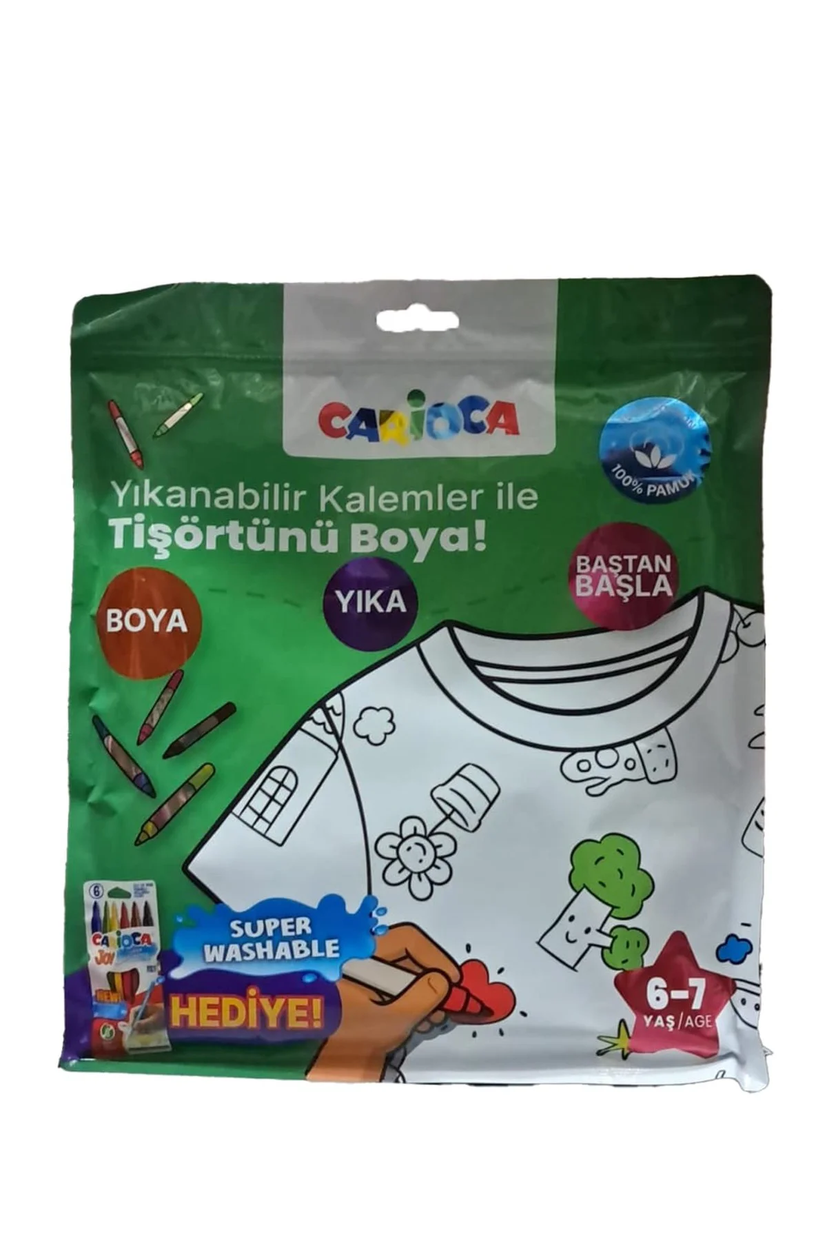 Boyanabilir Tişört-Keçeli 6-7 Yaş Kalem Hediyeli