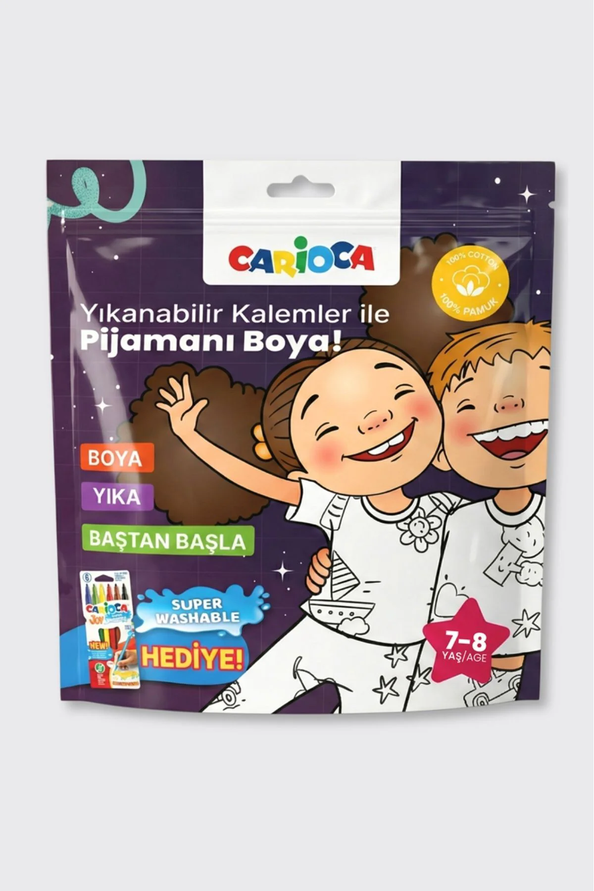 BOYANABİLİR YIKANABİLİR PİJAMA TAKIMI KEÇELİ BOYAMA KALEM HEDİYEL
