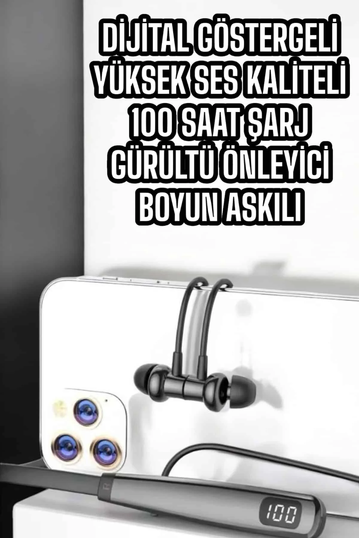 Boyun Askılı Bluetooth Kulaklık Uzun Şarj Süreli Dijital Gösterge