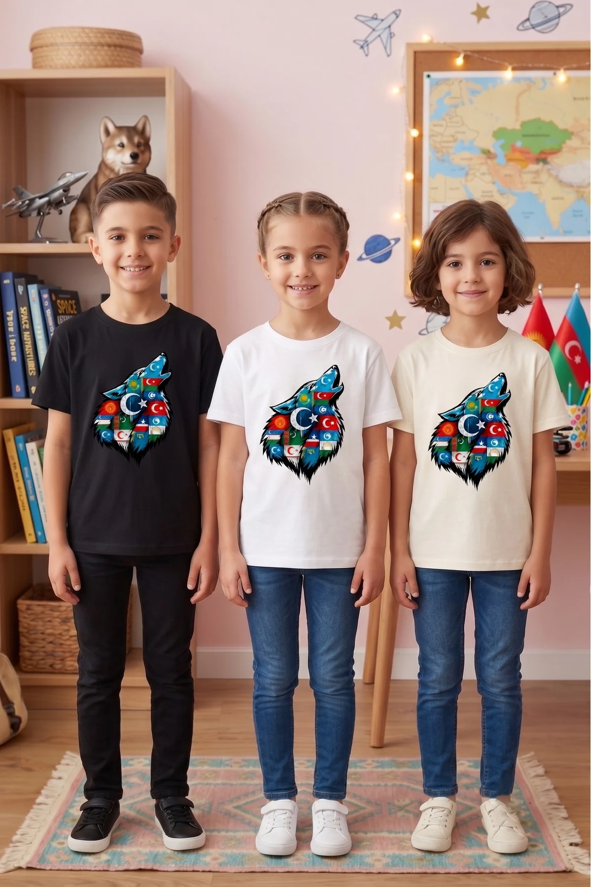 Bozkurt Ve Türk Devletleri Bayrakları Baskılı Bisiklet Yaka Kısa 