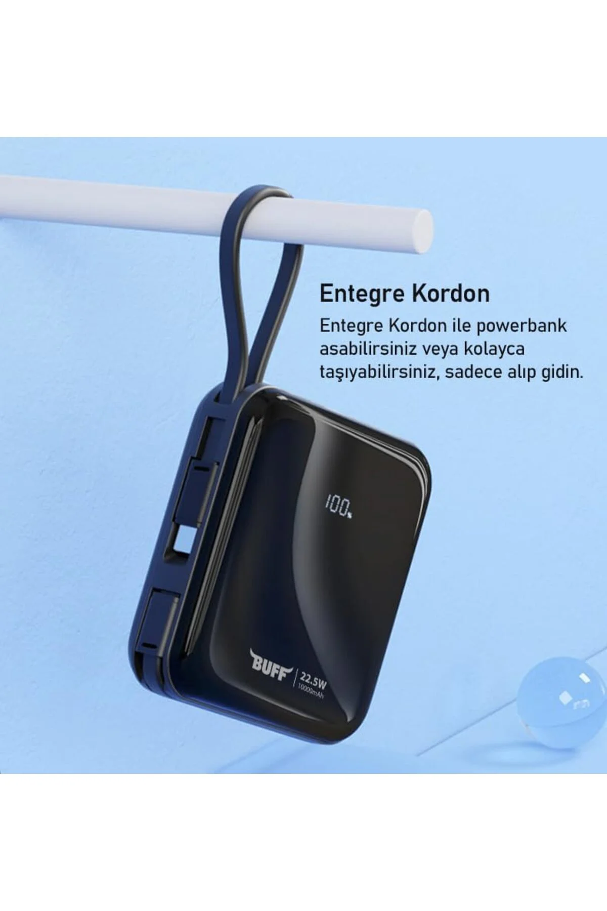 BP14 10000 mAh Dijital Ekranlı Dahili Kablolu Powerbank 1153473