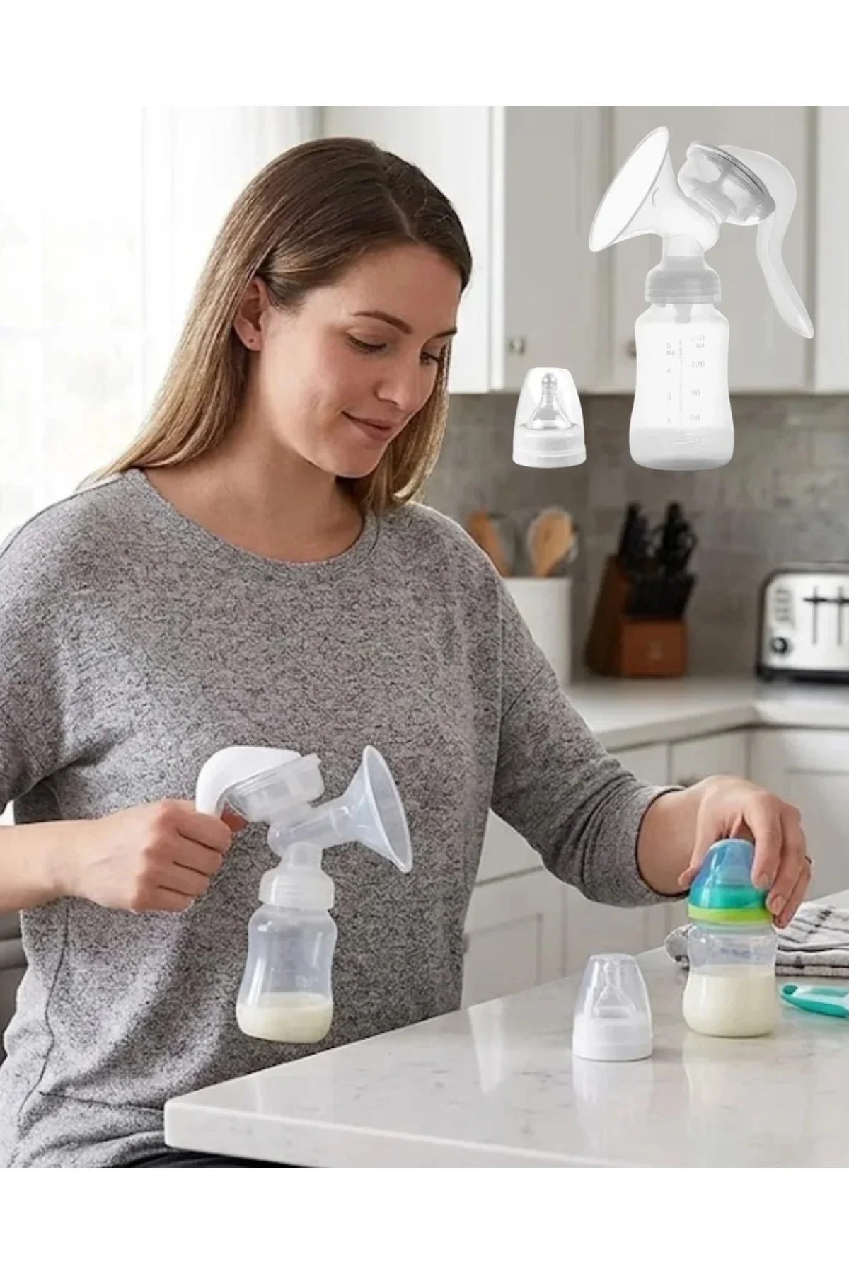 BPA İçermez Manuel Anne Sütü Pompası Biberon Başlıklı Ergonomik