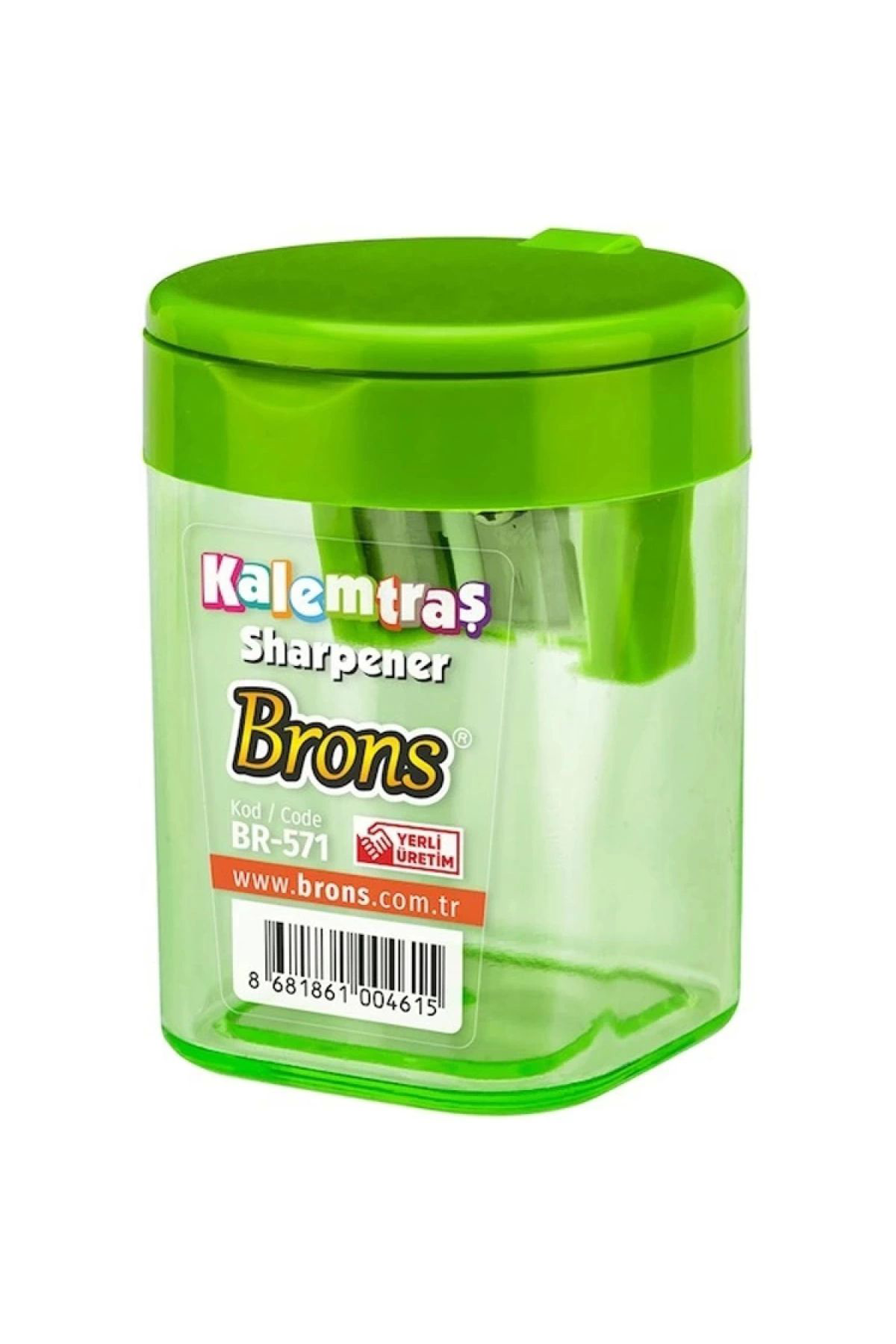 Brons Br-571 Hazneli Kapakli Çift Delikli Silindir Kalemtraş (1 Adet) (