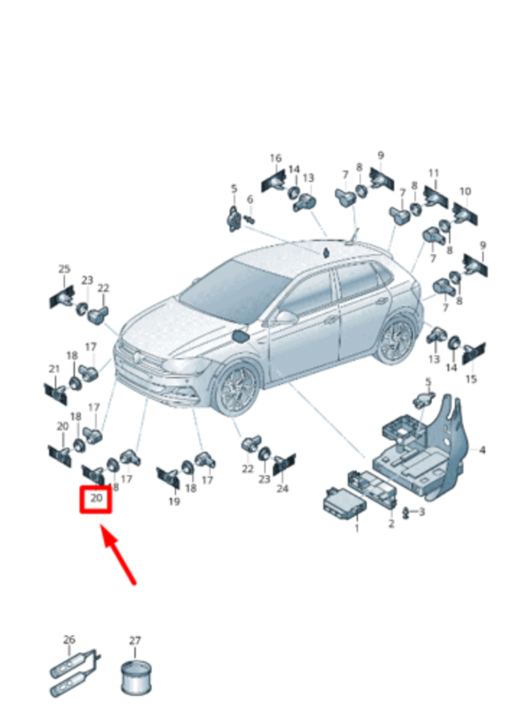 Braket, Park Sensörü (Ön Orta İki)(VW Orjinal)(2G0919493A)(VW Pol