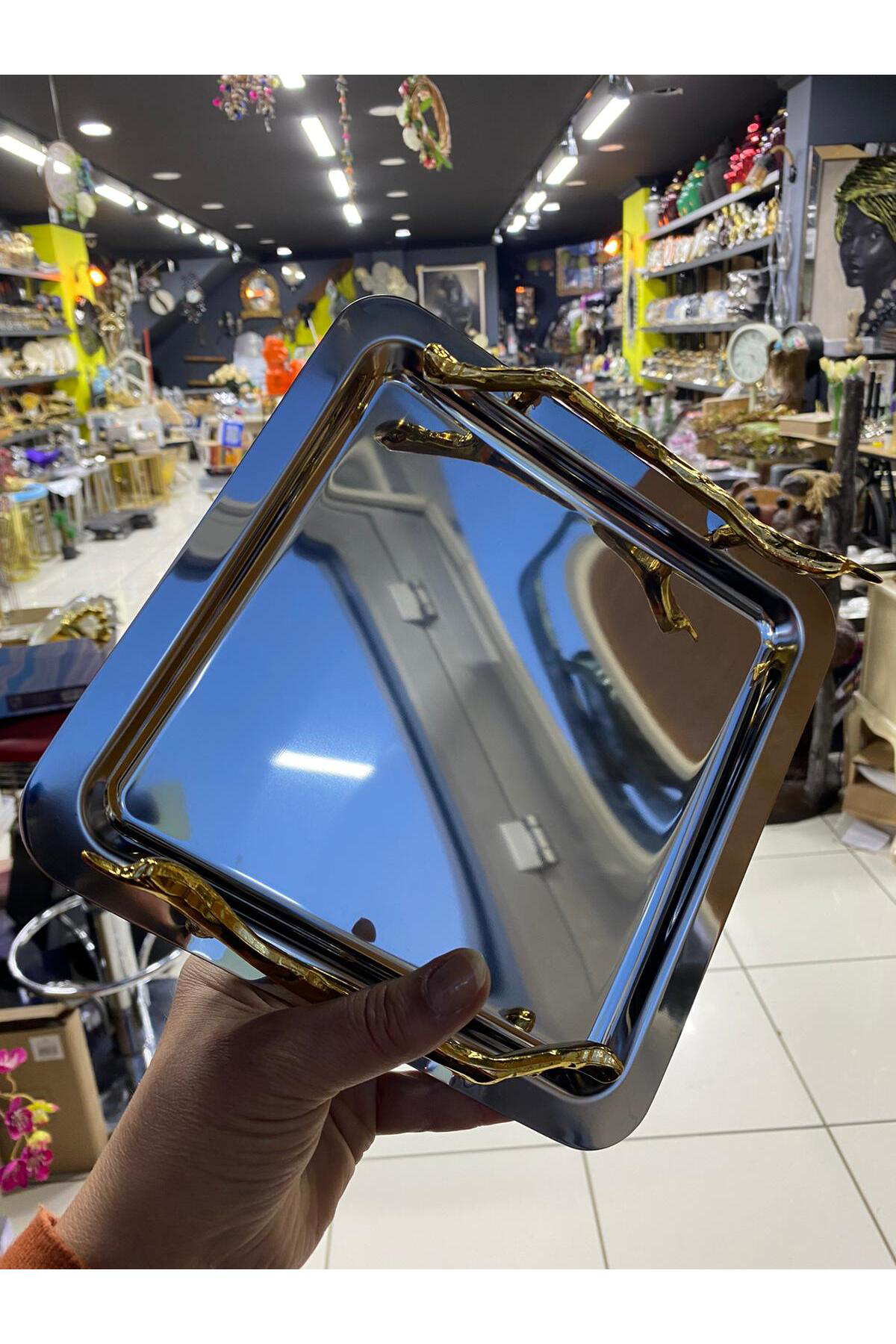 Elif Aksesuar Branch Metal Kare Sunum Tepsisi