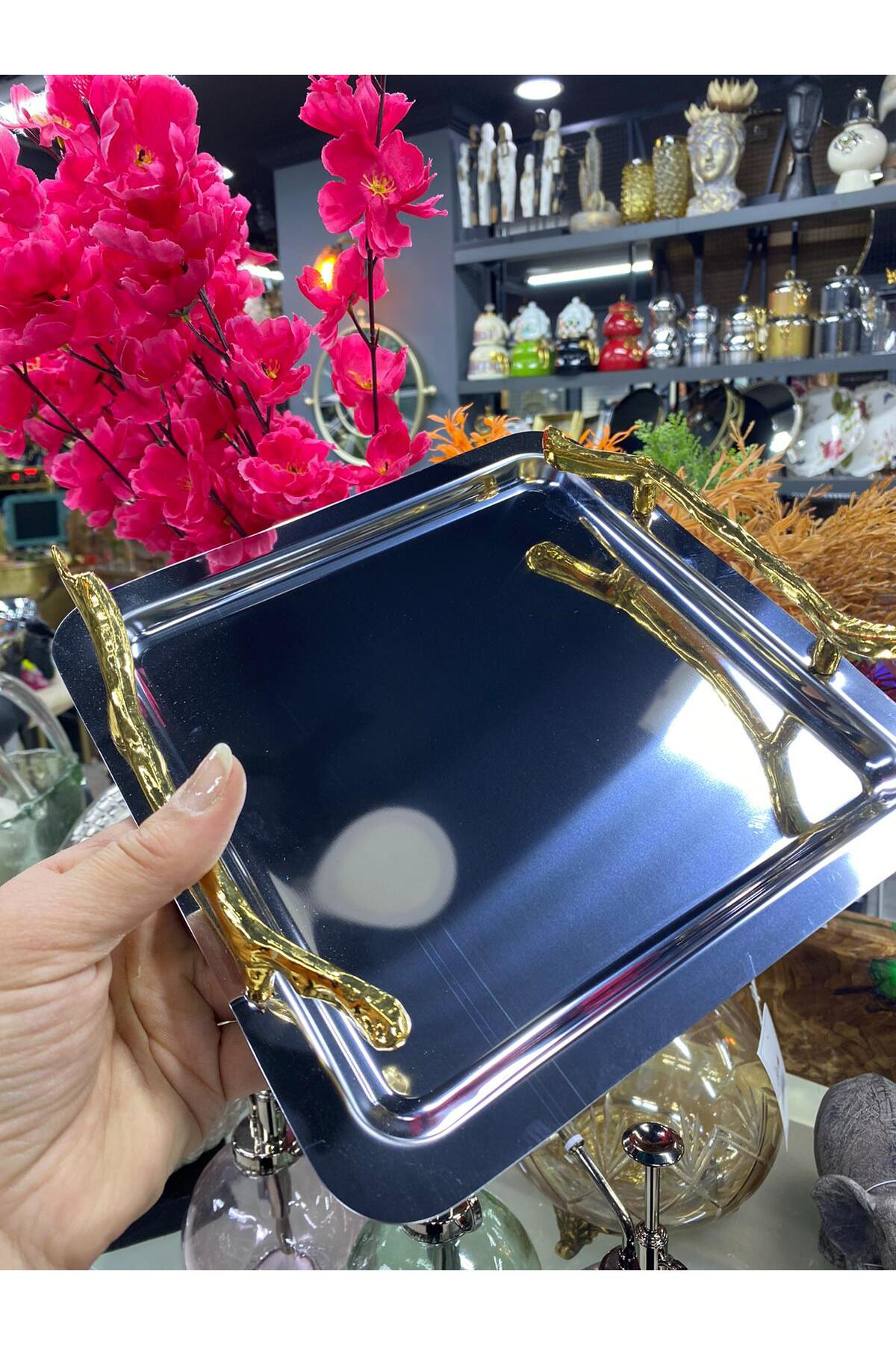 Elif Aksesuar Branch Metal Kare Sunum Tepsisi