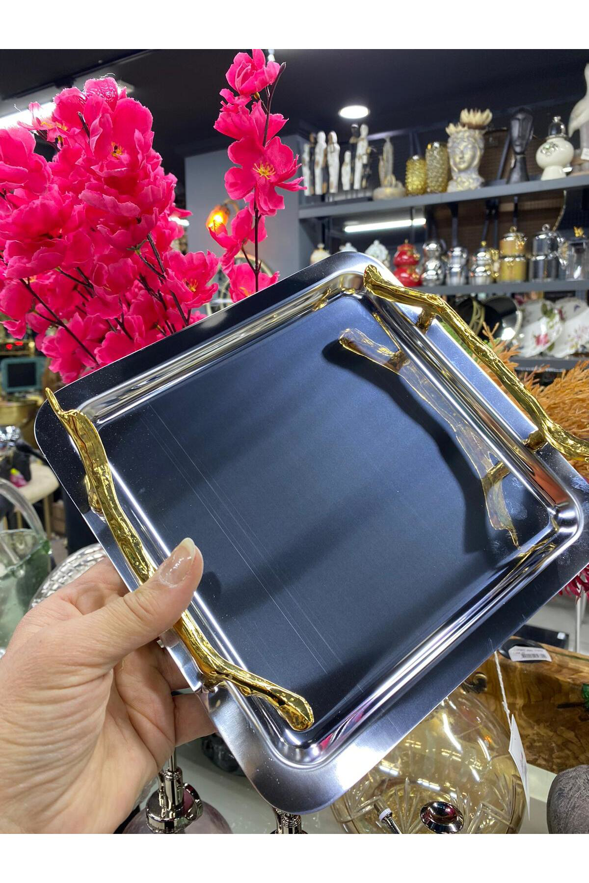 Elif Aksesuar Branch Metal Kare Sunum Tepsisi