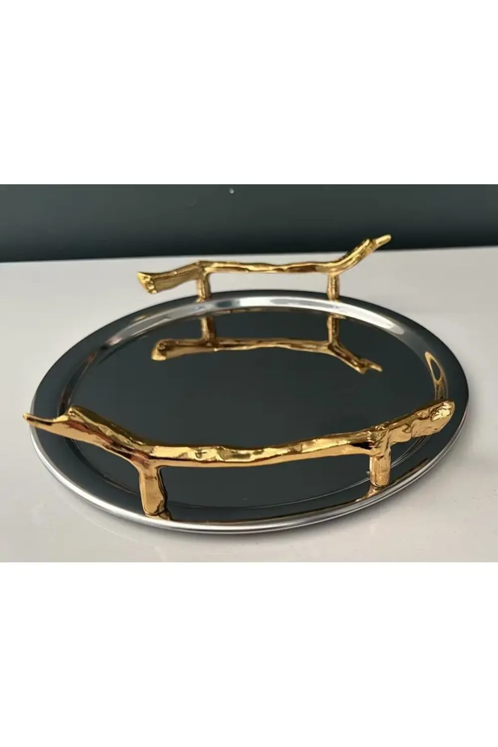 Branch Metal Yuvarlak Kahve Sunum Tepsisi