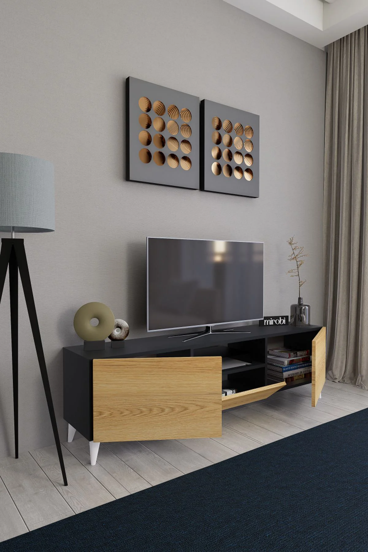 Bravix Modern Tv Ünitesi 3 Bölmeli Tv Sehpası Gövde Antrasit Kapa