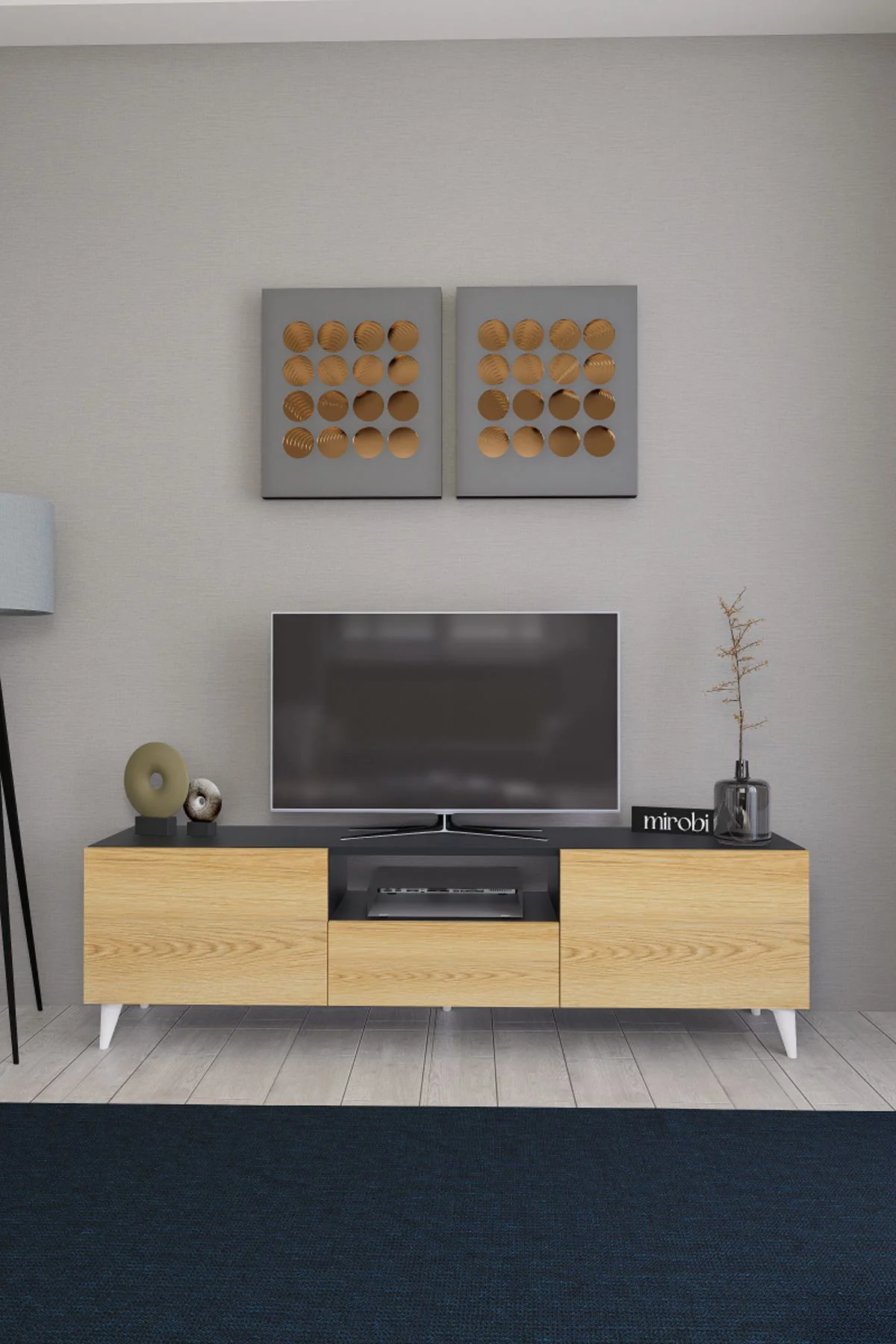 Bravix Modern Tv Ünitesi 3 Bölmeli Tv Sehpası Gövde Antrasit Kapa