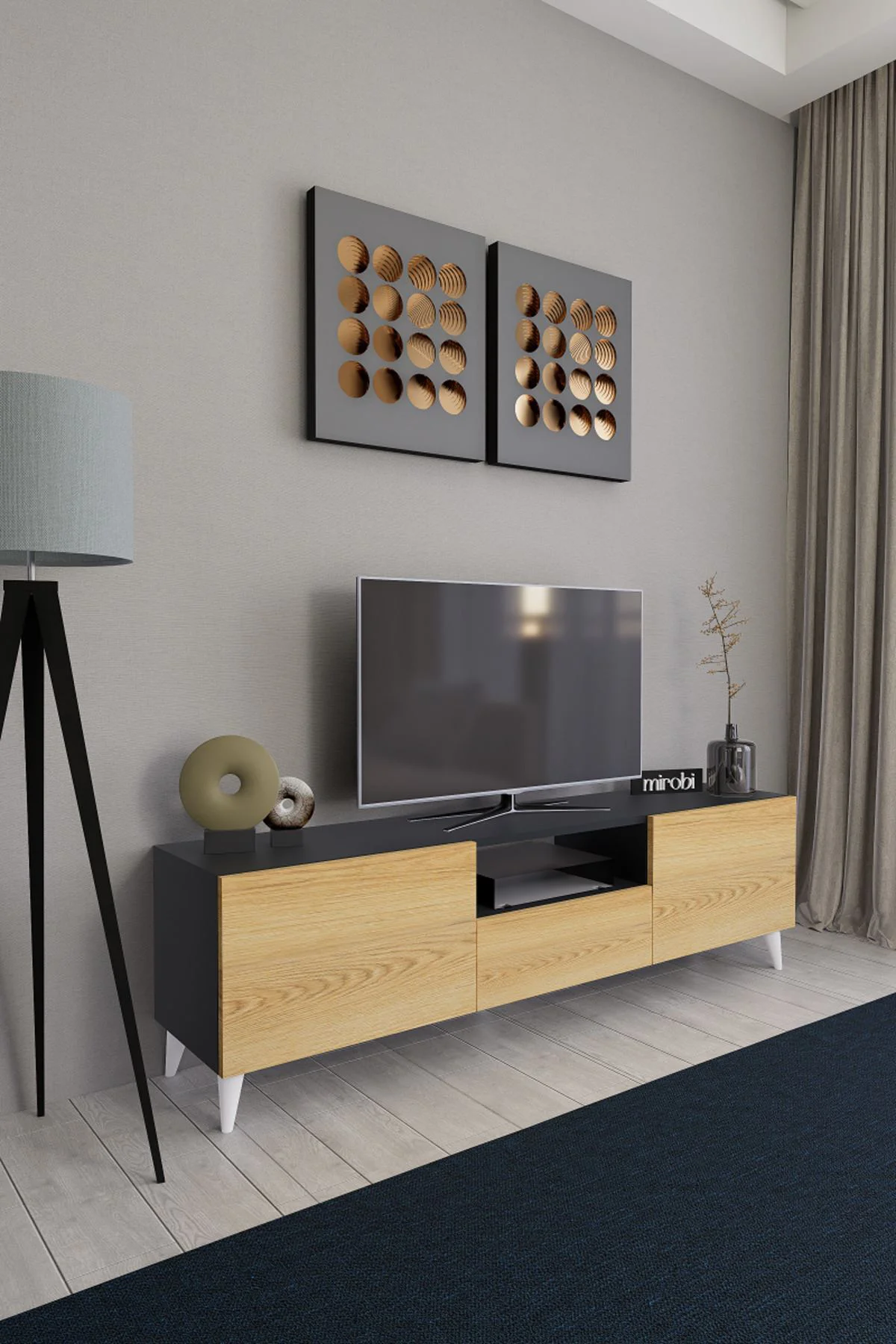 Bravix Modern Tv Ünitesi 3 Bölmeli Tv Sehpası Gövde Antrasit Kapa