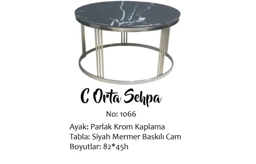 Brc 13350 Orta sehpa C Model SİYAH Mermer TEMPER Cam Metal GÜMÜŞ 