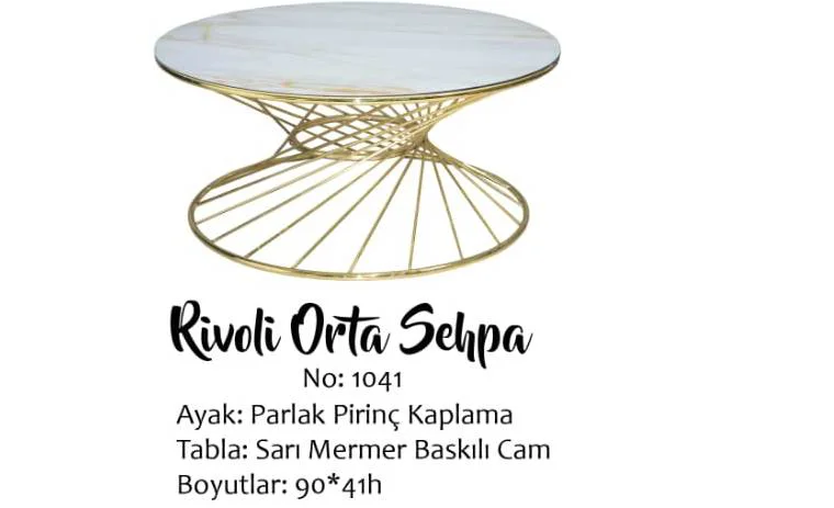 Brc 13367 Orta rivoli Beyaz Mermer Temper cam GOLD Renk Kaplam Me