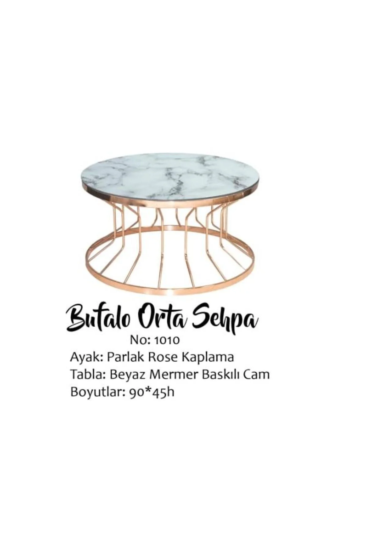 Brc 14053 Orta Sehpa Bufalo Beyaz Mermer TEMPER Cam Rose renk kaplama El Yapım - Görsel 3