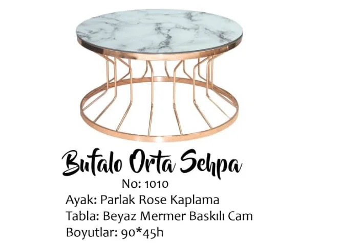 Brc 140530 BUFALO Sehpa Orta MODEL SARI Mermer TEMPER Cam çelik G