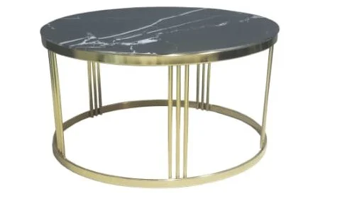 Brc 14059  ORTA sehpa C Model Siyah mermer TEMPER Cam Metal gold 