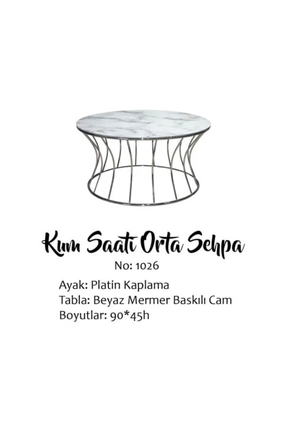 Brc 14081 Orta sehpa Kumsaat Beyaz Mermer Temper Cam Metal PLATİN Renk Kaplam - Görsel 3
