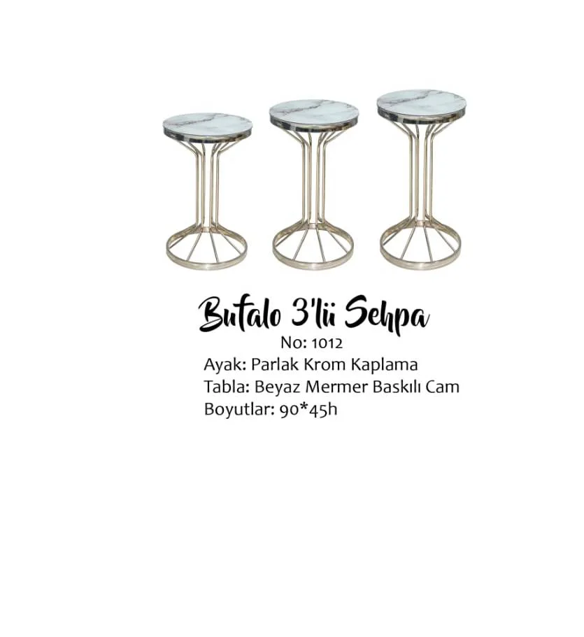 Brc 17542 zigon Bufalo Beyaz Mermer Temper cam Metal Gümüş Renk K
