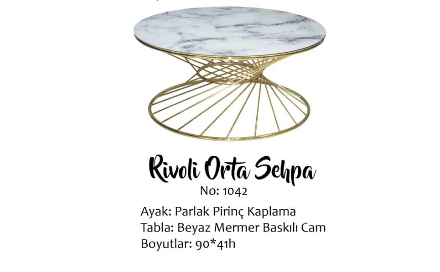 Brc 17550 Orta Sehpa Rivoli Beyaz mermer Cam Metal Gold renk Kapl