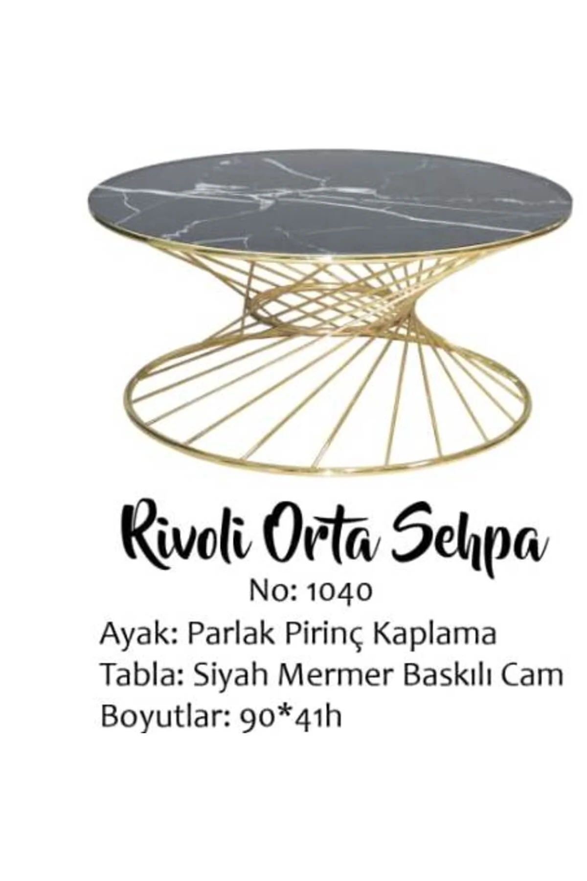 Brc 17551 Orta Sehpa Rİvoli Siyah mermer Cam Metal Gold renk Kaplam Ayak El yapım - Görsel 4