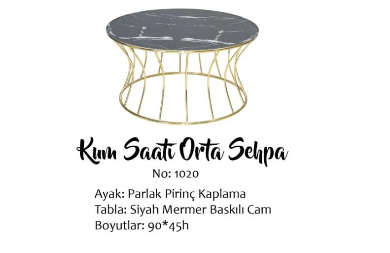 Brc 17554 ORTA SEHPA Kum saat Siyah Mermer Temper Cam Metal Gold 