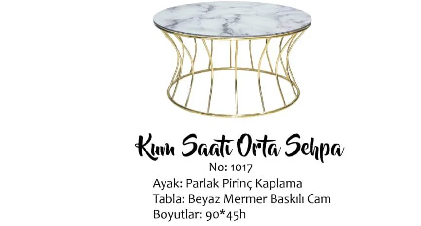 Brc 17555 Orta Sehpa KUMSAAT Beyaz Mermer Temper Cam Metal Gold K