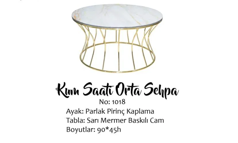 Brc 17556 ORTA SEHPA Kum saat Sarı Mermer Temper Cam  Gold renk K