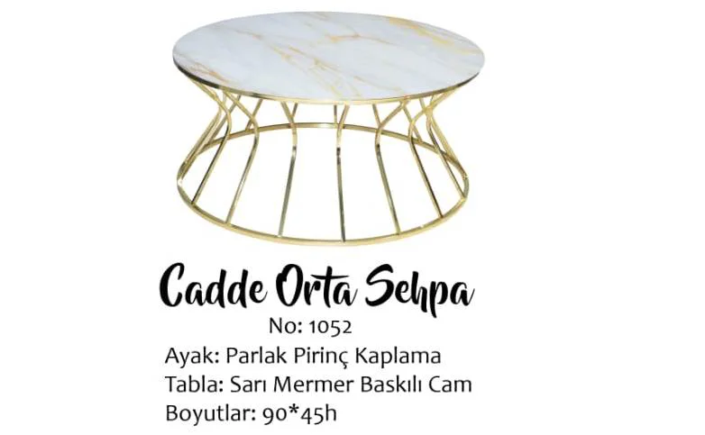 Brc 17563 Orta sehpa Cadde Model Sarı Mermer Temper Cam Metal GOL